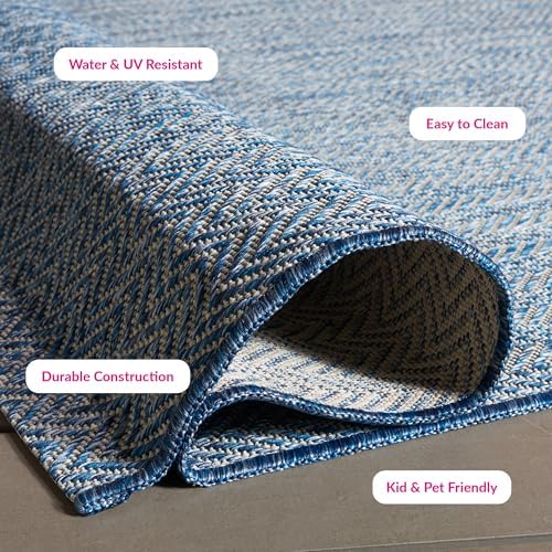 SAFAVIEH Courtyard Outdoor Square Rug 9', Modern Navy & Grey CY8022-36821 - Image 5