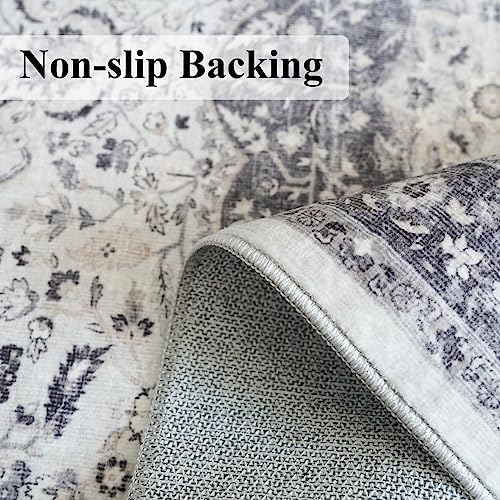 Hallway 2x5 Washable Runner Rug: Oriental Stain Resistant Kitchen Entryway Rugs Farmhouse Ultra Soft Bathroom Bedroom Print Floor Mat Thin Non Slip Indoor Carpet for Living Room Laudry(2X5, Grey) - Image 4