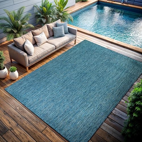 CAMILSON Outdoor Rug 6x9 Modern Area Rugs for Indoor and Outdoor Patios and Porches - Waterproof, Washable, Non-Shedding, Easy-to-Clean Outside Carpet (6 x 9, Solid - Aqua) - Image 4