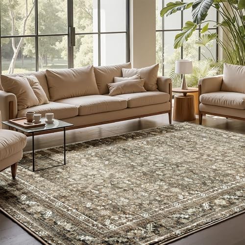 OPPODREAM Vintage Brown Area Rugs 9x12, Washable Rug for Living Room by OPPODREAM