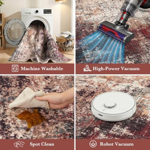 Stiio 5x7 Area Rugs for Living Room, Washable Rust Red Green Large Rug - Image 4