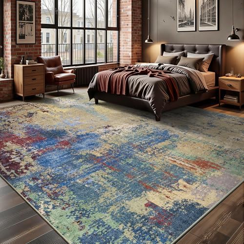 8x10 Rugs for Living Room - Modern Abstract Washable Rug, Ultra Soft Non Slip Low Pile Large Rugs, Floor Carpet for Bedroom Dining Room Office Laundry Nursery Home(Multi-Colorful) - Image 3