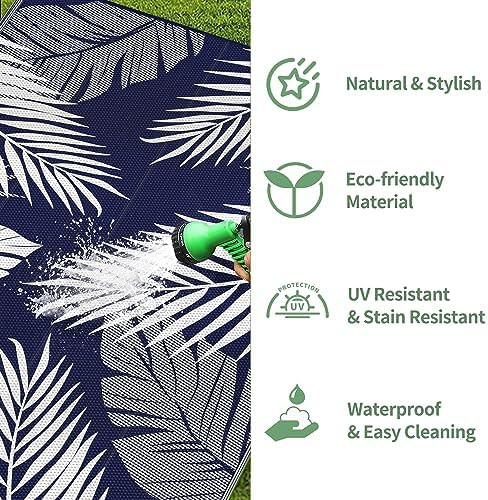 GENIMO Outdoor Rug, Waterproof Plastic Rugs for Patio, 8'x10' Blue White - Image 6