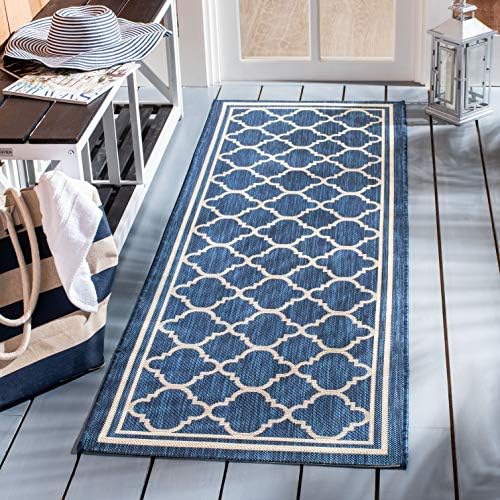 SAFAVIEH Washable Rug Outdoor Courtyard Collection - 2'3" x 14' Runner, Navy & Beige, Non-Shedding & Easy Cleaning, Ideal for Patio, Entryway, Mudroom, Hallway, Kitchen (CY6918-268) by Unknown