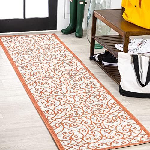 JONATHAN Y Vintage Filigree Indoor Outdoor Runner Rug 2X8 Cream/Orange, Madrid Textured Weave for Backyard, Patio, Porch, Easy-Cleaning, High Traffic, Pet-Friendly, Non-Shedding (SMB107L-28) by JONATHANY