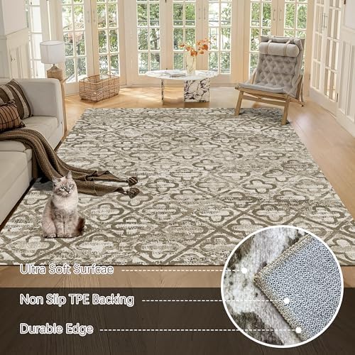 RUGSURE Washable Area Rugs, 5' x 7' - 1/6 Thick - Stain & Water Resistant Non-Slip - Perfect Resistant Rug for Living Room, Bedroom, Nursery, Pet & Child Friendly, Vibrant Colors Rugs, Brown - Image 5