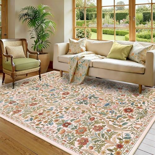 Floral Area Rug 6x9 Washable Botanical Carpet for Living Room - Image 2