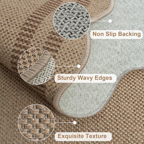 Scalloped Easy Jute 2x6 Kitchen Runner Rug, Washable Rugs for Entryway Non Slip Outdoor Indoor Hallway Rug, Farmhouse Brown Carpet for Entry Bedroom Laundry - Image 4