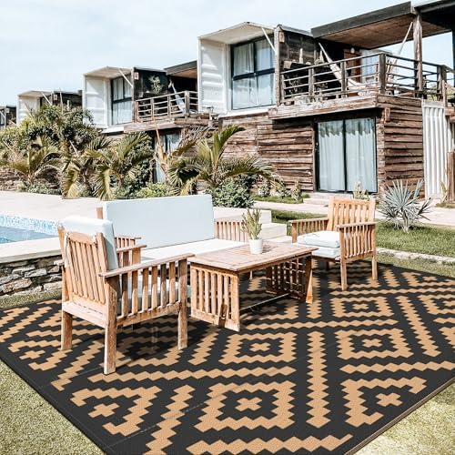 GENIMO Outdoor Rug, Waterproof Plastic Rugs for Patio, 10'x10' Black Brown - Image 4