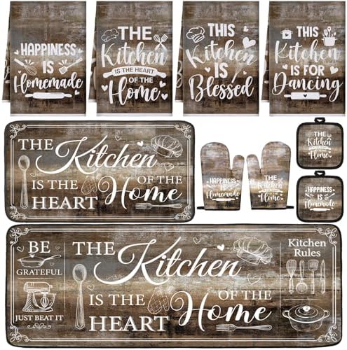 Fourluoo 10 Pcs Farmhouse Kitchen Decor and Accessories Set Brown by Fourluoo