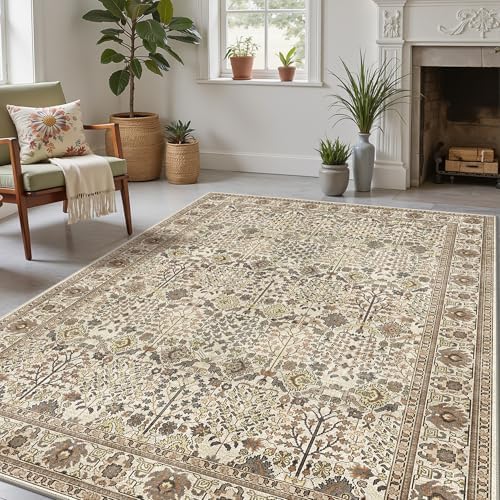 Bavni 5x7 Washable Area Rug for Living Room, Non Slip, Cream Brown - Image 2