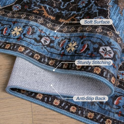 Tangsoo Blue 5x7 Washable Area Rugs for Living Room, Oriental Non Slip Rug - Image 6