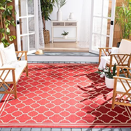 SAFAVIEH Washable Rug Outdoor Courtyard Collection - 6'7" Square, Red & Bone, Non-Shedding & Easy Cleaning, Ideal for Patio, Backyard, Mudroom (CY6918-248) by Unknown
