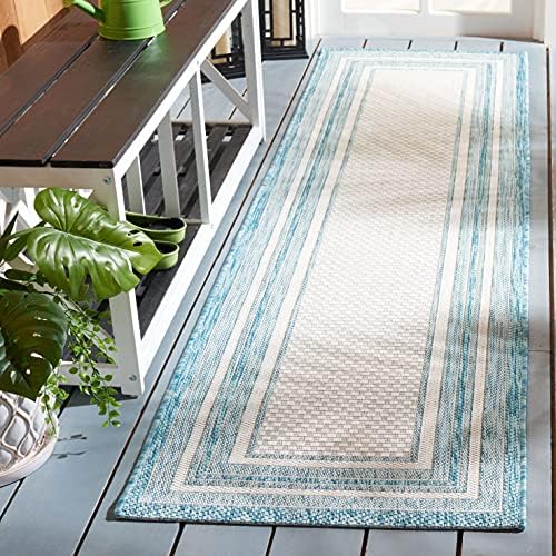SAFAVIEH Washable Rug Outdoor Courtyard Collection - 2'3" x 12' Runner, Ivory & Aqua Blue, Non-Shedding & Easy Cleaning, Ideal for Patio, Entryway, Mudroom, Hallway, Kitchen (CY8475-53612) - Image 7