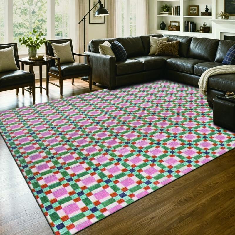 Cherry Check Tapestry 5x7 ft Pink Green Area Rug for Living Room Bedroom by Unknown