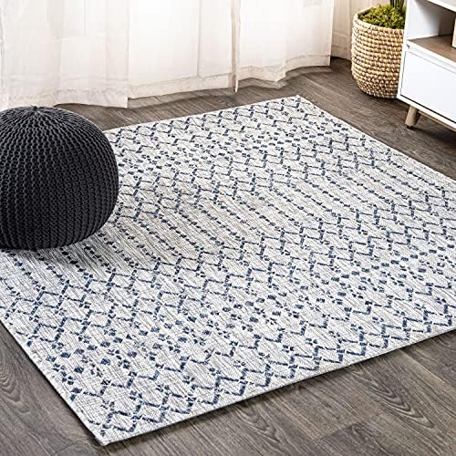 JONATHAN Y Moroccan Geometric Indoor Outdoor Square Area Rug 7X7 Light Gray/Navy, Ourika Textured Weave for Backyard, Patio, Porch, Easy-Cleaning, High Traffic, Pet-Friendly, Non-Shedding SMB108A-7SQ by JONATHANY