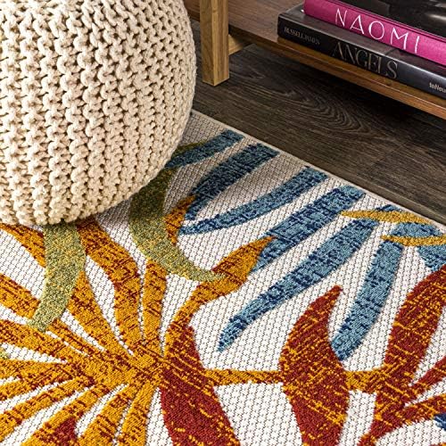 JONATHAN Y Tropics Palm Indoor Outdoor Square Area Rug 5X5 Cream/Orange - Image 3