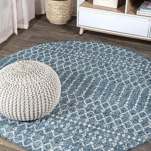 JONATHAN Y Moroccan Geometric Indoor Outdoor Round Area Rug 5 Ft Teal/Gray, Ourika Textured Weave for Backyard, Patio, Porch, Easy-Cleaning, High Traffic, Pet-Friendly, Non-Shedding (SMB108C-5R) by JONATHANY