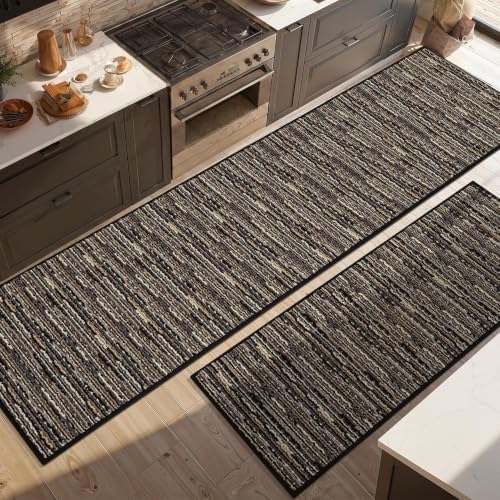BSICPRO Kitchen Rugs Sets of 2, Non Slip Kitchen Mats for Floor, Black by BSICPRO
