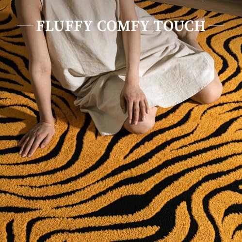 YIHOUSE Abstract Striped Area Rugs 8x10: Orange Washable Living Room Rug - Image 7