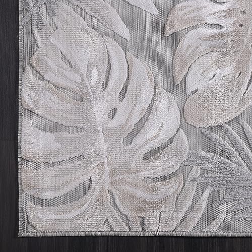 CAMILSON Indoor Outdoor Rug, Beige 5x7 Leaf Tropical Botanical Area Rugs for Indoor and Outdoor patios, Easy-Cleaning Non-Shedding Living Room, Garden and Kitchen Washable Outside Carpet (5 x 7) - Image 4