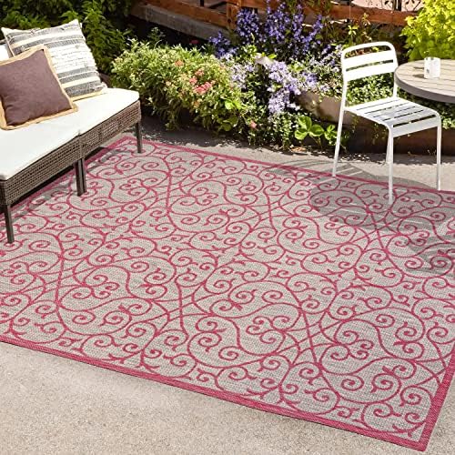 JONATHAN Y Vintage Filigree Indoor Outdoor Area Rug 3X5 Light Gray/Fuchsia, Madrid Textured Weave for Backyard, Patio, Porch, Easy-Cleaning, High Traffic, Pet-Friendly, Non-Shedding (SMB107I-3) - Image 3