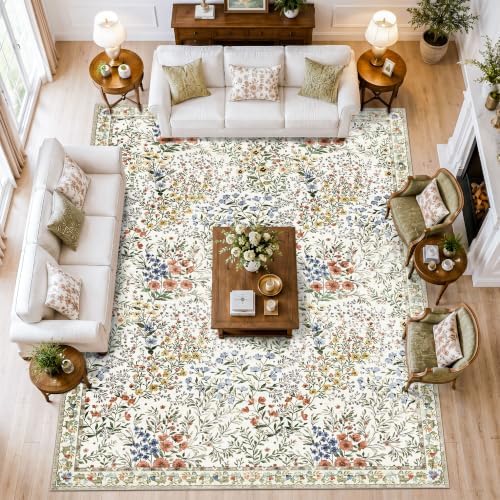 Area Rugs 10x14 Living Room: Machine Washable Rug - Soft Carpet for Bedroom - Waterproof Stain Resistant Vintage Distressed Area Rug (10'x14',Beige) - Image 3
