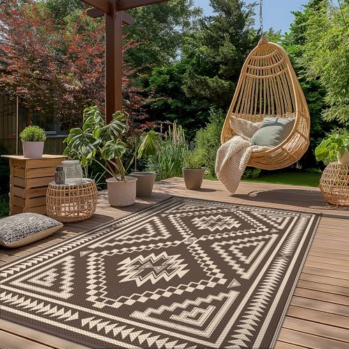 GENIMO Outdoor Rug, Waterproof Plastic Rugs for Patio, 9'x12' Light Beige - Image 2