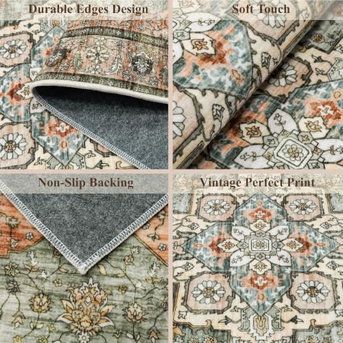 Boho Kitchen Rug Set of 3: Non-Skid Washable Kitchen Mats for Floor Soft Low Pile Kitchen Rugs and Runner for Entryway Bathroom Hallway Indoor Small Carpet Home Decor for Laundry (Green,2x3+2x4+2x5) - Image 4