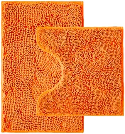 Bathroom Rugs Sets 2 Piece,Super Absorbent Chenille Bath Mats and U-Shaped Toilet Rug,Strong PVC Non Slip Backing,Microfiber Washable Dry Quickly Bath Mats for Bathroom(20"x32"+20"x20"U, Orange) by Unknown
