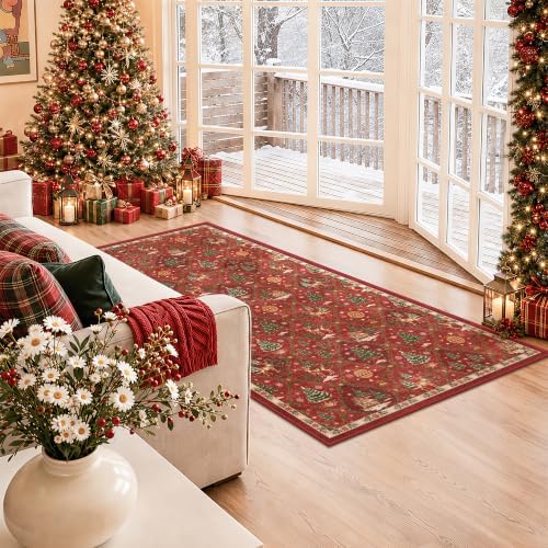 Christmas Runner Rug 3x6 for Hallway, Red Non Slip Washable Low Pile Rug by Soalmost