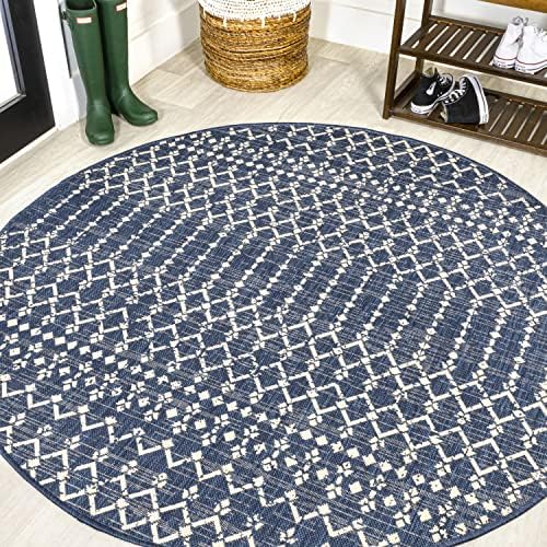 JONATHAN Y Moroccan Geometric Indoor Outdoor Round Area Rug 4 Ft Navy/Beige, Ourika Textured Weave for Backyard, Patio, Porch, Easy-Cleaning, High Traffic, Pet-Friendly, Non-Shedding (SMB108K-4R) by JONATHANY