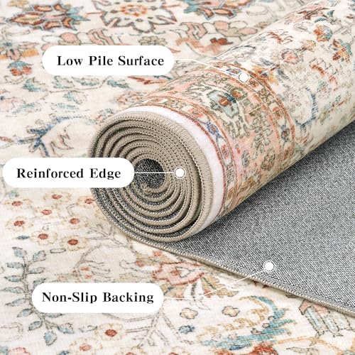 9x12 Washable Living Room Area Rug Non-Slip Vintage Pink Large Carpet - Image 6