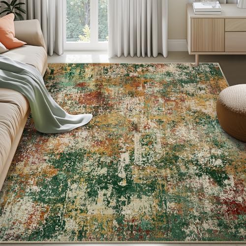 RELEANY Washable 8'x10' Abstract Area Rug for Living Room Green Multi by RELEANY