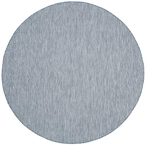 SAFAVIEH Outdoor Round Rug 9' - Courtyard Collection - Large, Coastal Design, Navy & Grey, Durable & Easy Cleaning, Ideal for Patio, Entryway, Mudroom, Backyard (CY8022-36821) - Image 3