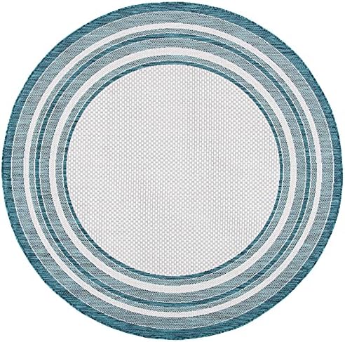 SAFAVIEH Courtyard Outdoor Round Rug 6'7", Ivory & Teal CY8475-53512 - Image 3