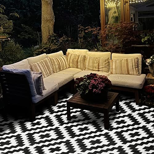 SAND MINE Waterproof Outdoor Rug 6x9 ft, Reversible Mats, Modern Area Rug, Large Floor Mat and Rug for Outdoors, RV, Patio, Backyard, Deck, Picnic, Beach, Trailer, Camping, Black & White Lattice - Image 7