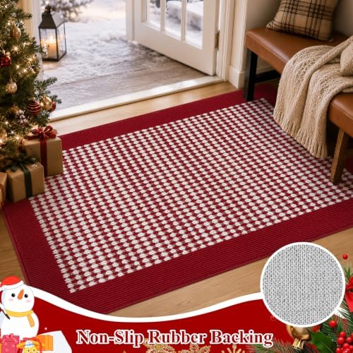 Ileading Christmas Indoor Doormat Washable Red Muddy Rugs for Dogs 32"x48" - Image 4