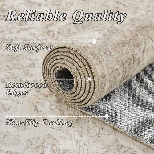Schweek 4ft Round Rug Neutral Beige Washable Non-Slip Circle Rug Area Rugs - Image 4