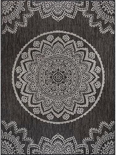 CAMILSON Outdoor Rug 5x7 Modern Area Rugs for Indoor and Outdoor Patios and Porches - Waterproof Washable Non-Shedding Easy-to-Clean Outside Carpet (5 x 7, Medallion - Dark Grey/Light Grey) - Image 3