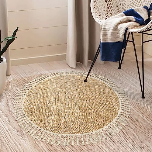 Collive Boho Round Area Rug, Soft Hand Woven Washable Bedroom Carpet 3ft - Image 4