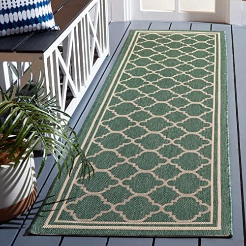 SAFAVIEH Washable Rug Outdoor Courtyard Collection - 2'3" x 8' Runner, Dark Green & Beige, Non-Shedding & Easy Cleaning, Ideal for Patio, Entryway, Mudroom, Hallway, Kitchen (CY6918-322) - Image 2
