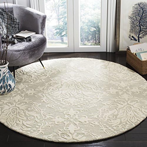 SAFAVIEH Blossom Collection Area Rug - 8' Round, Sage & Ivory, Handmade Wool, Ideal for High Traffic Areas in Living Room, Bedroom (BLM107C) by Unknown