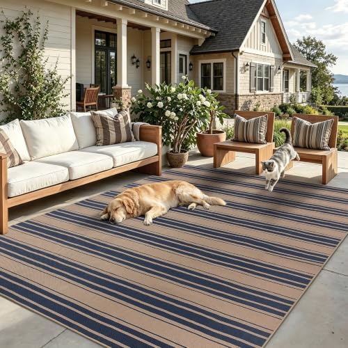 8x10 Striped Easy Jute Washable Rug for Living Room Indoor Outdoor Geometric Non Slip Carpet for Under Table Neutral Rugs for Backyard Patio Dining Room Office - Image 3
