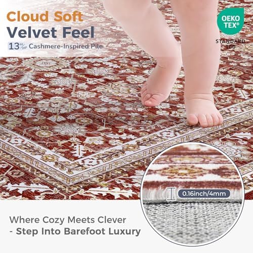 OPPODREAM Vintage RED Area Rugs 6' Round, Washable Rug for Living Room - Image 2