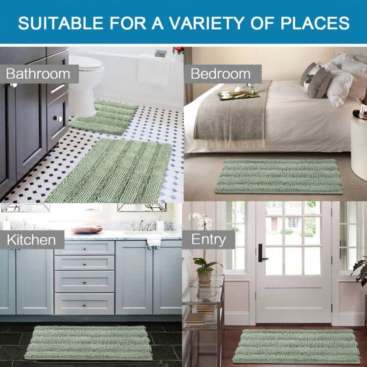 H.VERSAILTEX Bathroom Rugs Bath Rug Set 2 Piece Bathroom Contour Rug Toilet Mat Sets Non Slip Contour Bath Rug Ultra Thick Water Absorbent Striped Bath Mats Washable(20" x 32" Plus 20" x 20" U, Sage) - Image 6