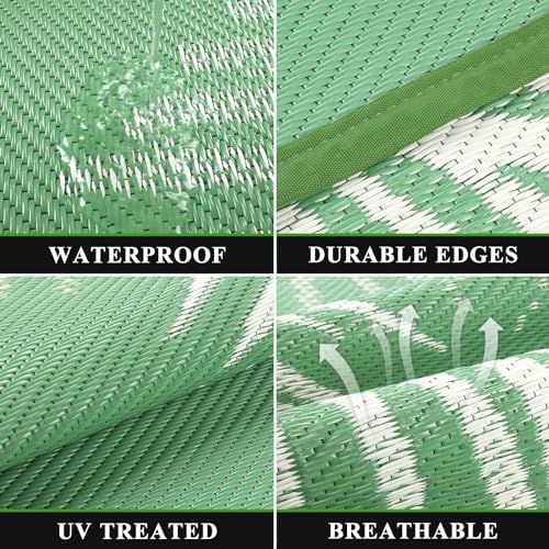 Pauwer Waterproof Outdoor Rug 6x9, Plastic Straw Patio Mat, Leaf Green - Image 3