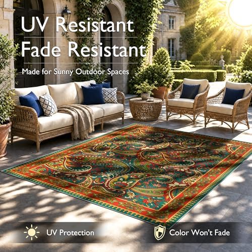 Arenarug Paisley Waterproof Outdoor Rug 5x8, UV Resistant, Terracotta - Image 2