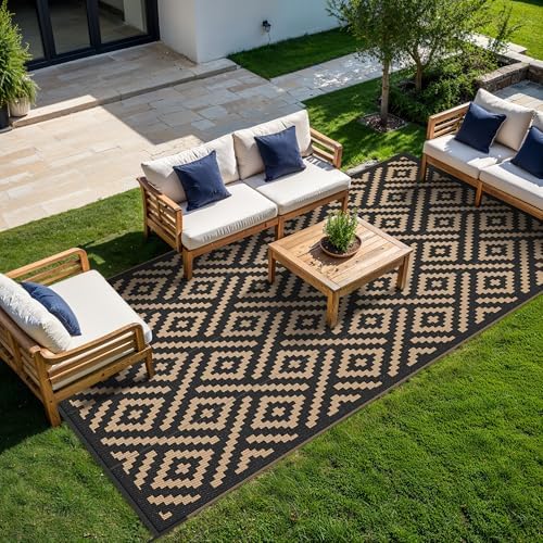GENIMO Outdoor Rug, Waterproof Plastic Rugs 9'x18' for Camping Black Brown - Image 2