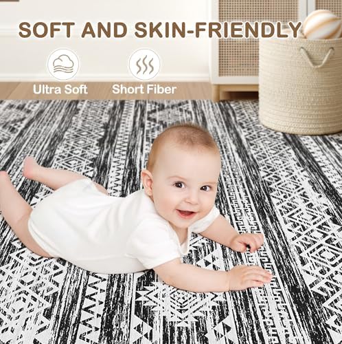 Tortania Area Rug Living Room Rugs - 12x18 Washable Large Soft Neutral Boho Moroccan Bohemian Farmhouse Rug Indoor Floor Carpet for Bedroom Under Dining Table Home Office Decor - Black White - Image 4